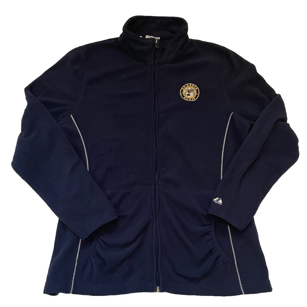 Majestic Womens Medium Blue Full Zip Fleece Jacket Pockets‎ Logo